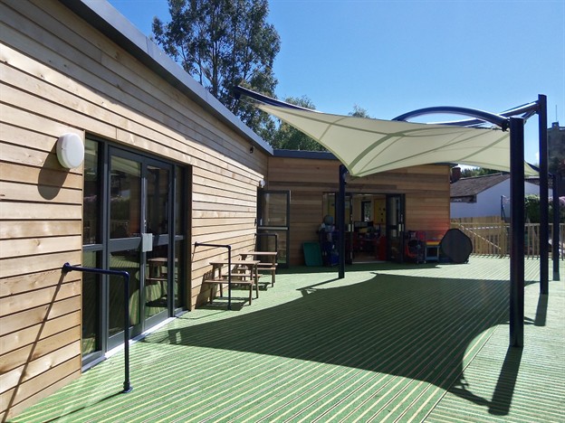 A white PVC-coated fabric playground canopy makes a great sun shade