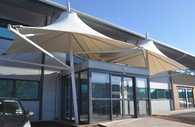 Corporate building entrance canopy